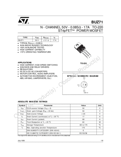 ST buz71  . Electronic Components Datasheets Active components Transistors ST buz71.pdf