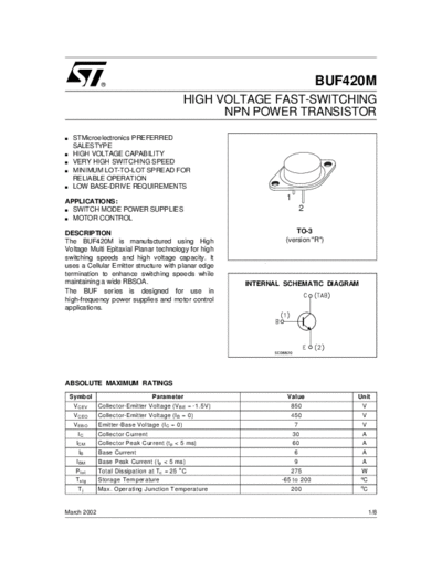 ST buf420m  . Electronic Components Datasheets Active components Transistors ST buf420m.pdf