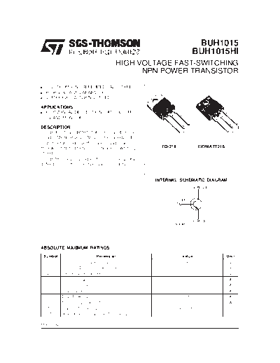 ST buh1015  . Electronic Components Datasheets Active components Transistors ST buh1015.pdf