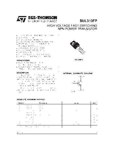 ST bul310fp  . Electronic Components Datasheets Active components Transistors ST bul310fp.pdf