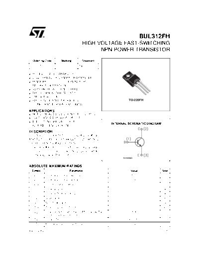 ST bul312fh  . Electronic Components Datasheets Active components Transistors ST bul312fh.pdf