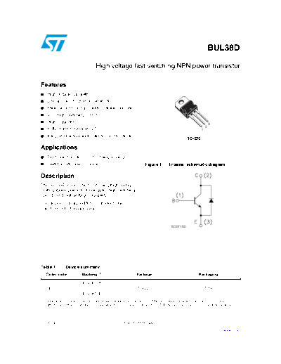 ST bul38d  . Electronic Components Datasheets Active components Transistors ST bul38d.pdf