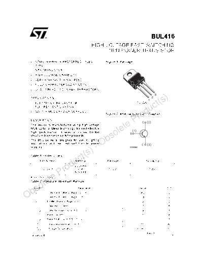 ST bul416  . Electronic Components Datasheets Active components Transistors ST bul416.pdf