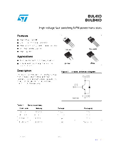 ST bul49d bulb49d  . Electronic Components Datasheets Active components Transistors ST bul49d_bulb49d.pdf