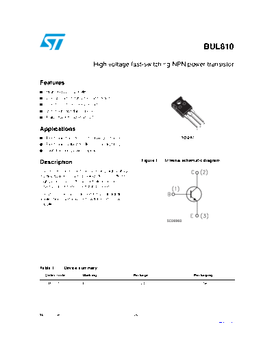 ST bul810  . Electronic Components Datasheets Active components Transistors ST bul810.pdf