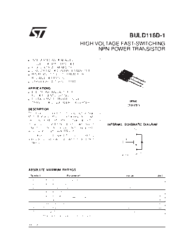 ST buld118d-1  . Electronic Components Datasheets Active components Transistors ST buld118d-1.pdf