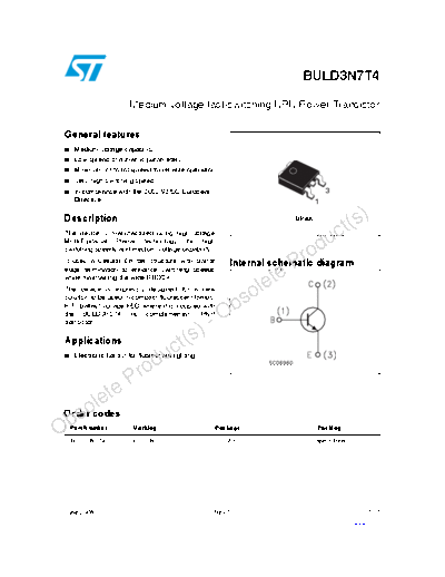 ST buld3n7t4  . Electronic Components Datasheets Active components Transistors ST buld3n7t4.pdf