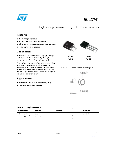 ST buld741  . Electronic Components Datasheets Active components Transistors ST buld741.pdf