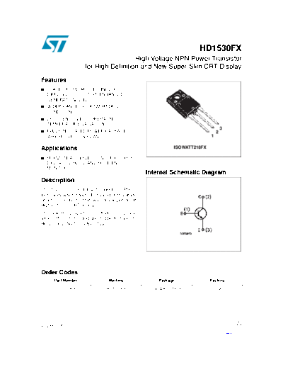 ST hd1530fx  . Electronic Components Datasheets Active components Transistors ST hd1530fx.pdf