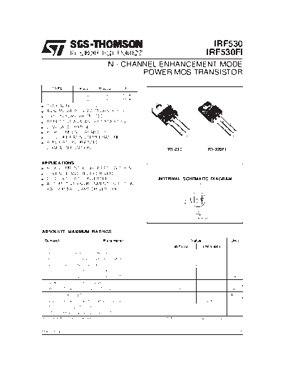 . Electronic Components Datasheets irf530  . Electronic Components Datasheets Active components Transistors ST irf530.pdf