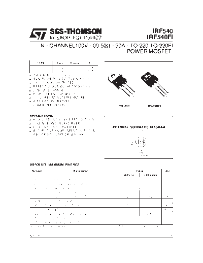 ST irf540  . Electronic Components Datasheets Active components Transistors ST irf540.pdf