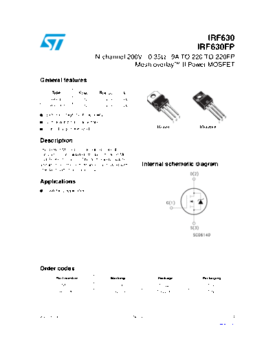 ST irf630 irf630fp  . Electronic Components Datasheets Active components Transistors ST irf630_irf630fp.pdf