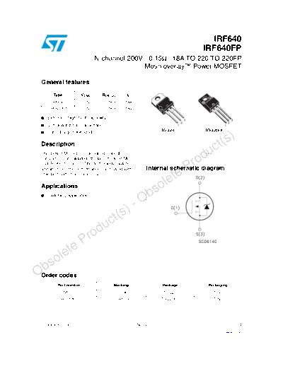 ST irf640 irf640fp  . Electronic Components Datasheets Active components Transistors ST irf640_irf640fp.pdf