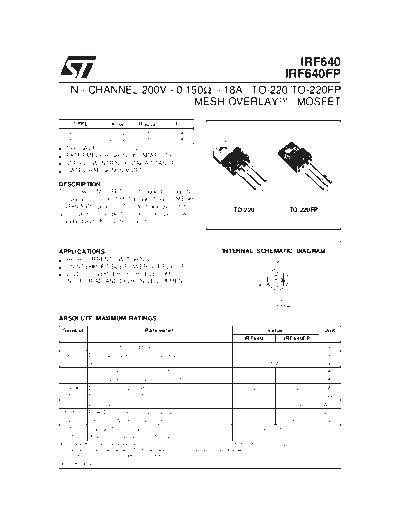 ST irf640f fp  . Electronic Components Datasheets Active components Transistors ST irf640f_fp.pdf