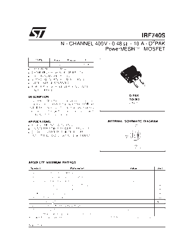 ST irf740s  . Electronic Components Datasheets Active components Transistors ST irf740s.pdf