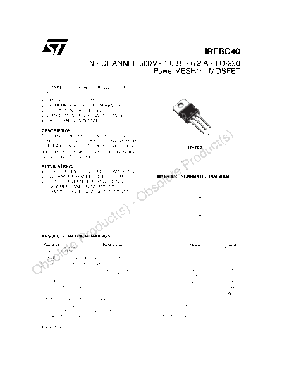 ST irfbc40  . Electronic Components Datasheets Active components Transistors ST irfbc40.pdf
