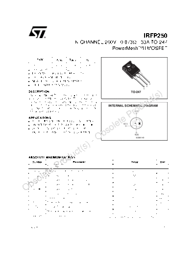 ST irfp250  . Electronic Components Datasheets Active components Transistors ST irfp250.pdf