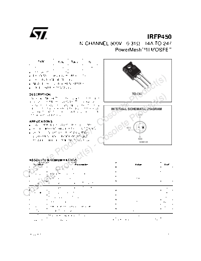 ST irfp450  . Electronic Components Datasheets Active components Transistors ST irfp450.pdf