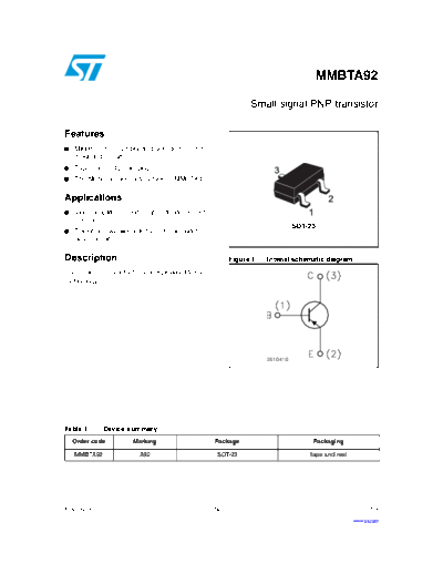 . Electronic Components Datasheets mmbta92  . Electronic Components Datasheets Active components Transistors ST mmbta92.pdf