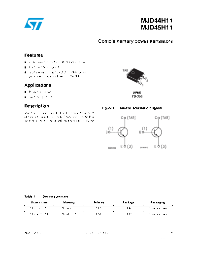 ST mjd44h11 mjd45h11  . Electronic Components Datasheets Active components Transistors ST mjd44h11_mjd45h11.pdf