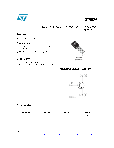 ST st600k  . Electronic Components Datasheets Active components Transistors ST st600k.pdf