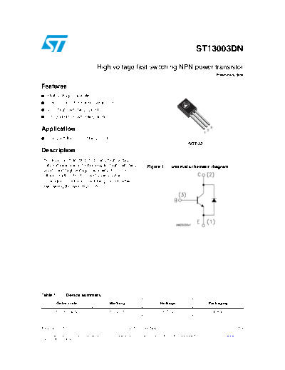 ST st13003dn  . Electronic Components Datasheets Active components Transistors ST st13003dn.pdf