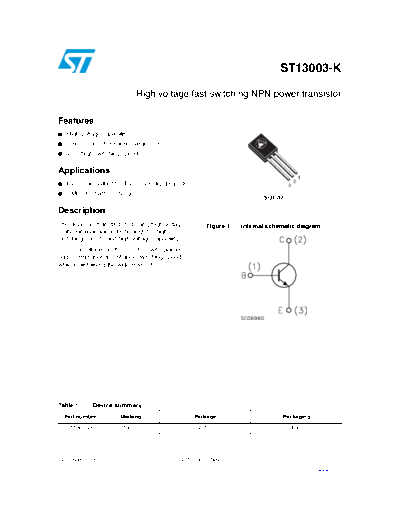 ST st13003-k  . Electronic Components Datasheets Active components Transistors ST st13003-k.pdf