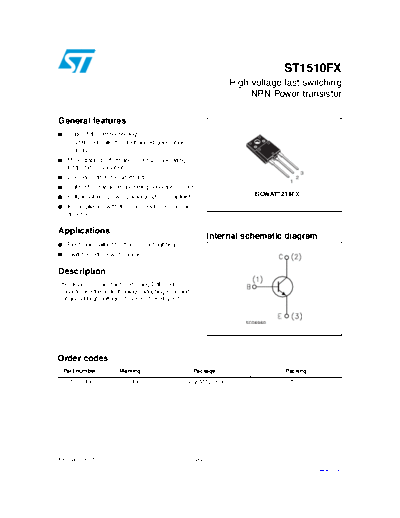 . Electronic Components Datasheets st1510fx  . Electronic Components Datasheets Active components Transistors ST st1510fx.pdf