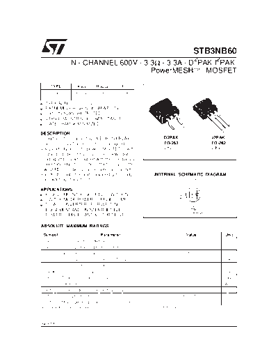 ST stb3nb60  . Electronic Components Datasheets Active components Transistors ST stb3nb60.pdf