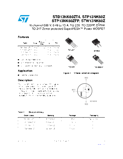 ST b13nk60zt4  w13nk60z  p13nk60zfp  . Electronic Components Datasheets Active components Transistors ST stb13nk60zt4_stw13nk60z_stp13nk60zfp.pdf
