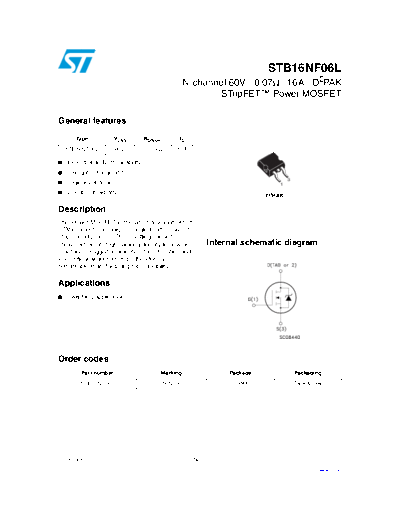 ST stb16nf06l  . Electronic Components Datasheets Active components Transistors ST stb16nf06l.pdf