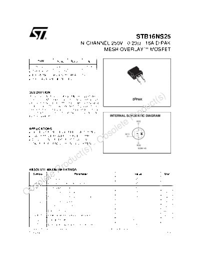 ST stb16ns25  . Electronic Components Datasheets Active components Transistors ST stb16ns25.pdf