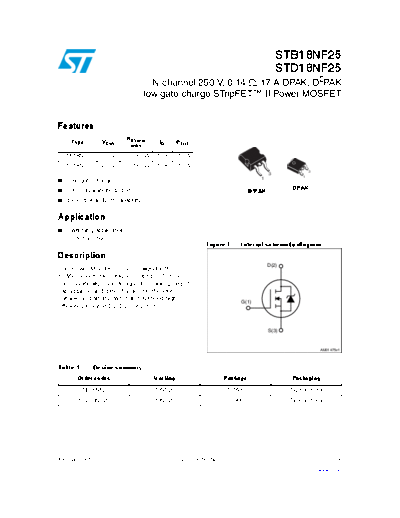 ST stb18nf25 std18nf25  . Electronic Components Datasheets Active components Transistors ST stb18nf25_std18nf25.pdf