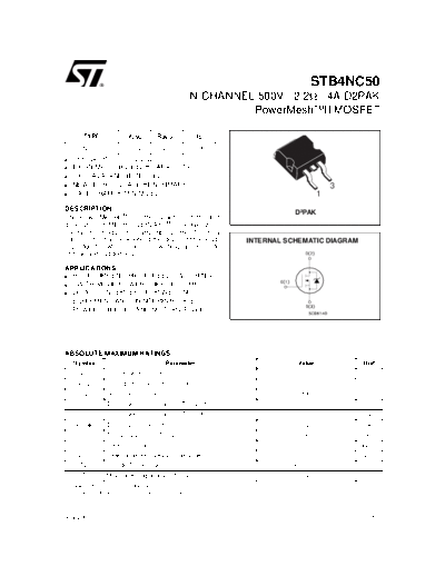ST stb4nc50  . Electronic Components Datasheets Active components Transistors ST stb4nc50.pdf