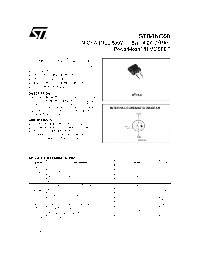 ST stb4nc60  . Electronic Components Datasheets Active components Transistors ST stb4nc60.pdf