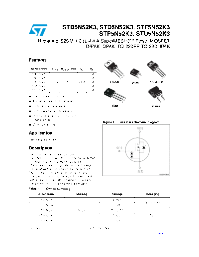 ST b5n52k3  d5n52k3  f5n52k3  p5n52k3  u5n52k3  . Electronic Components Datasheets Active components Transistors ST stb5n52k3_std5n52k3_stf5n52k3_stp5n52k3_stu5n52k3.pdf