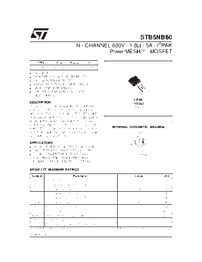 ST stb5n60b  . Electronic Components Datasheets Active components Transistors ST stb5n60b.pdf