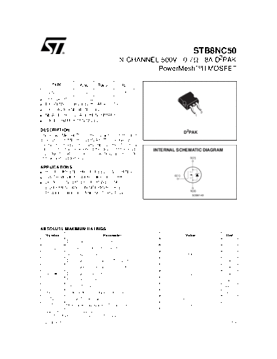 ST stb8nc50  . Electronic Components Datasheets Active components Transistors ST stb8nc50.pdf