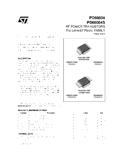 ST pd60004  . Electronic Components Datasheets Active components Transistors ST pd60004.pdf