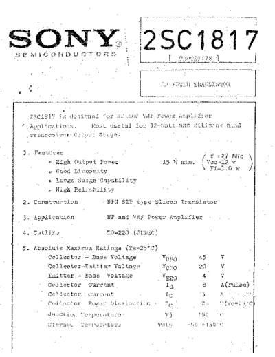 Sony 2sc1817  . Electronic Components Datasheets Active components Transistors Sony 2sc1817.pdf