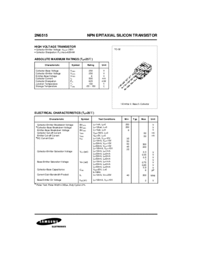 Samsung 2n6515  . Electronic Components Datasheets Active components Transistors Samsung 2n6515.pdf