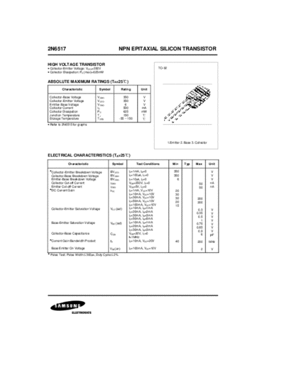 Samsung 2n6517  . Electronic Components Datasheets Active components Transistors Samsung 2n6517.pdf