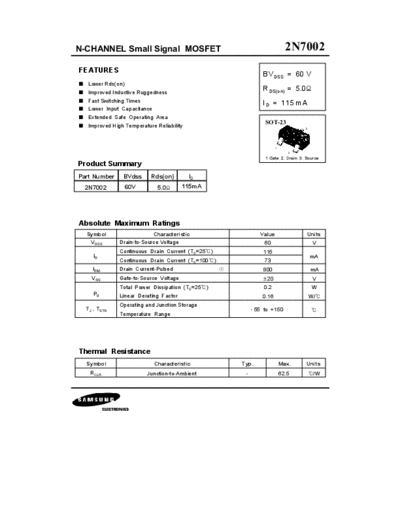 Samsung 2n7002  . Electronic Components Datasheets Active components Transistors Samsung 2n7002.pdf