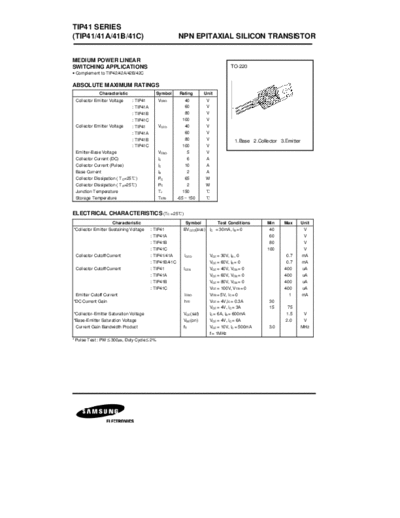 Samsung tip41  . Electronic Components Datasheets Active components Transistors Samsung tip41.pdf