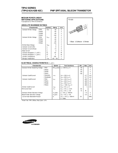 Samsung tip42  . Electronic Components Datasheets Active components Transistors Samsung tip42.pdf
