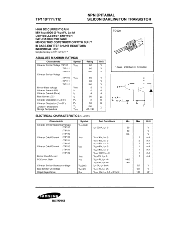 Samsung tip110  . Electronic Components Datasheets Active components Transistors Samsung tip110.pdf