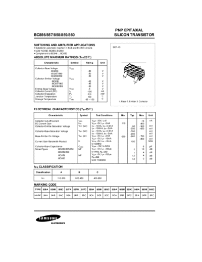 Samsung bc856 bc857 bc858 bc859 bc860  . Electronic Components Datasheets Active components Transistors Samsung bc856_bc857_bc858_bc859_bc860.pdf