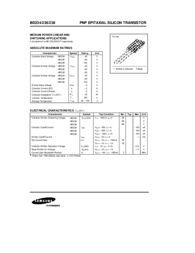 Samsung bd234 bd236 bd238  . Electronic Components Datasheets Active components Transistors Samsung bd234_bd236_bd238.pdf