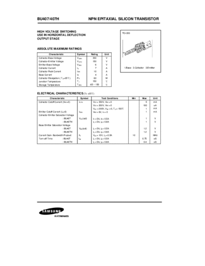 Samsung bu407  . Electronic Components Datasheets Active components Transistors Samsung bu407.pdf