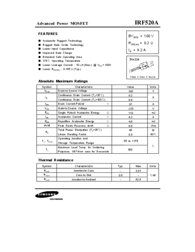 Samsung irf520a  . Electronic Components Datasheets Active components Transistors Samsung irf520a.pdf